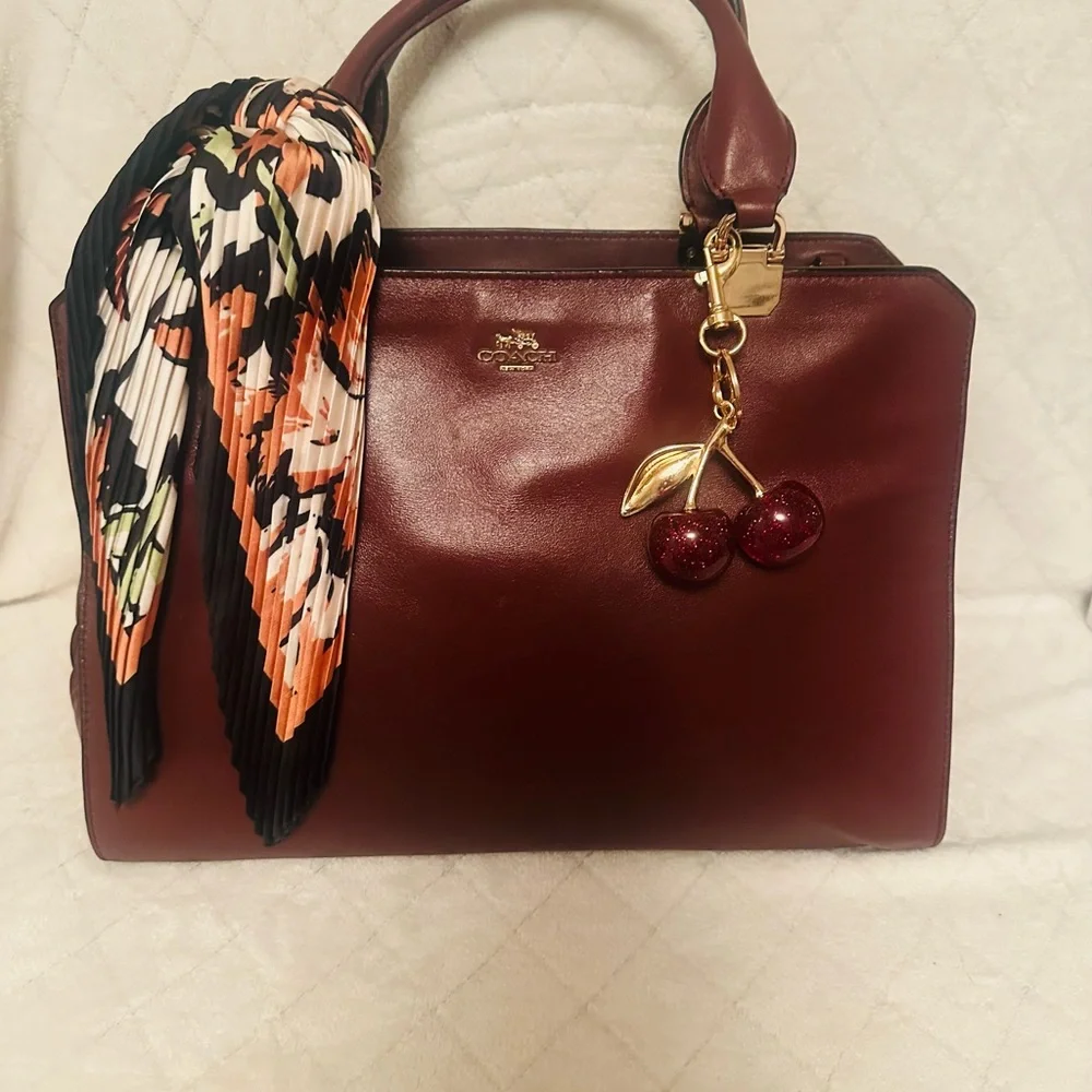 Coach Burgundy/Wine Leather Satchel with Scarf - Picture 1 of 11